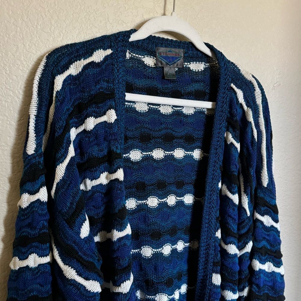 Vintage Chunky Tundra Knit Cardigan Sweater Sz Large Oversized in Blue